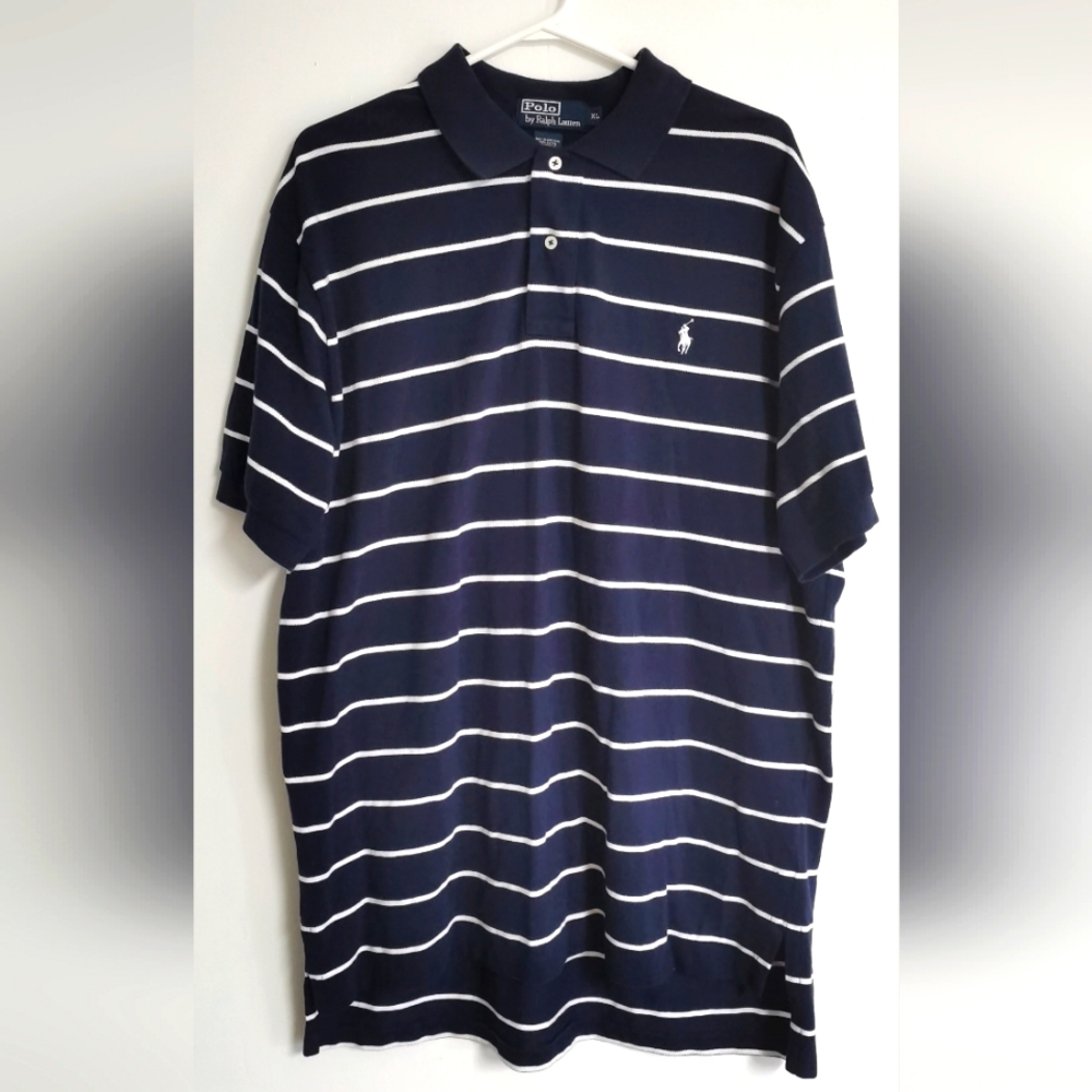 Polo Ralph Lauren Polo Shirt Men's XL Blue & White Striped Short Sleeve